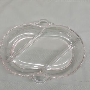 Vintage Fostoria Scalloped Edge Glass Relish Dish- Heavy, Diagonal Dividers